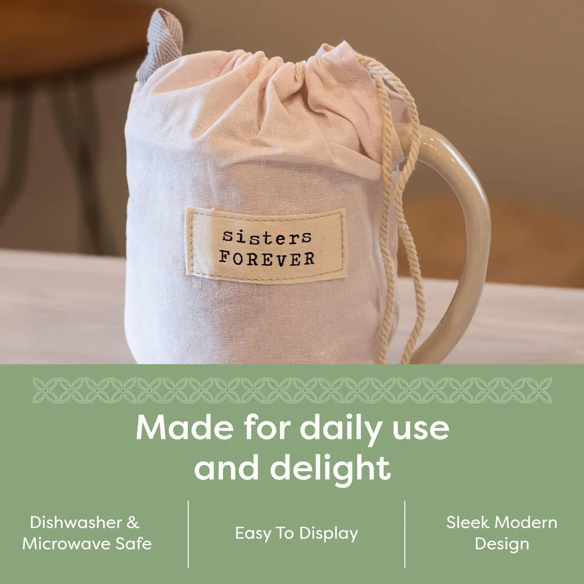 DEMDACO Warm Heart Ivory Stoneware Sisters Forever Heart Mug | Handcrafted 12oz Microwave-Safe - view 6