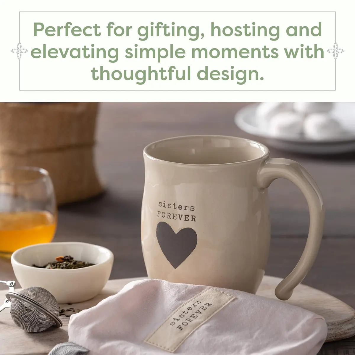 DEMDACO Warm Heart Ivory Stoneware Sisters Forever Heart Mug | Handcrafted 12oz Microwave-Safe - view 4