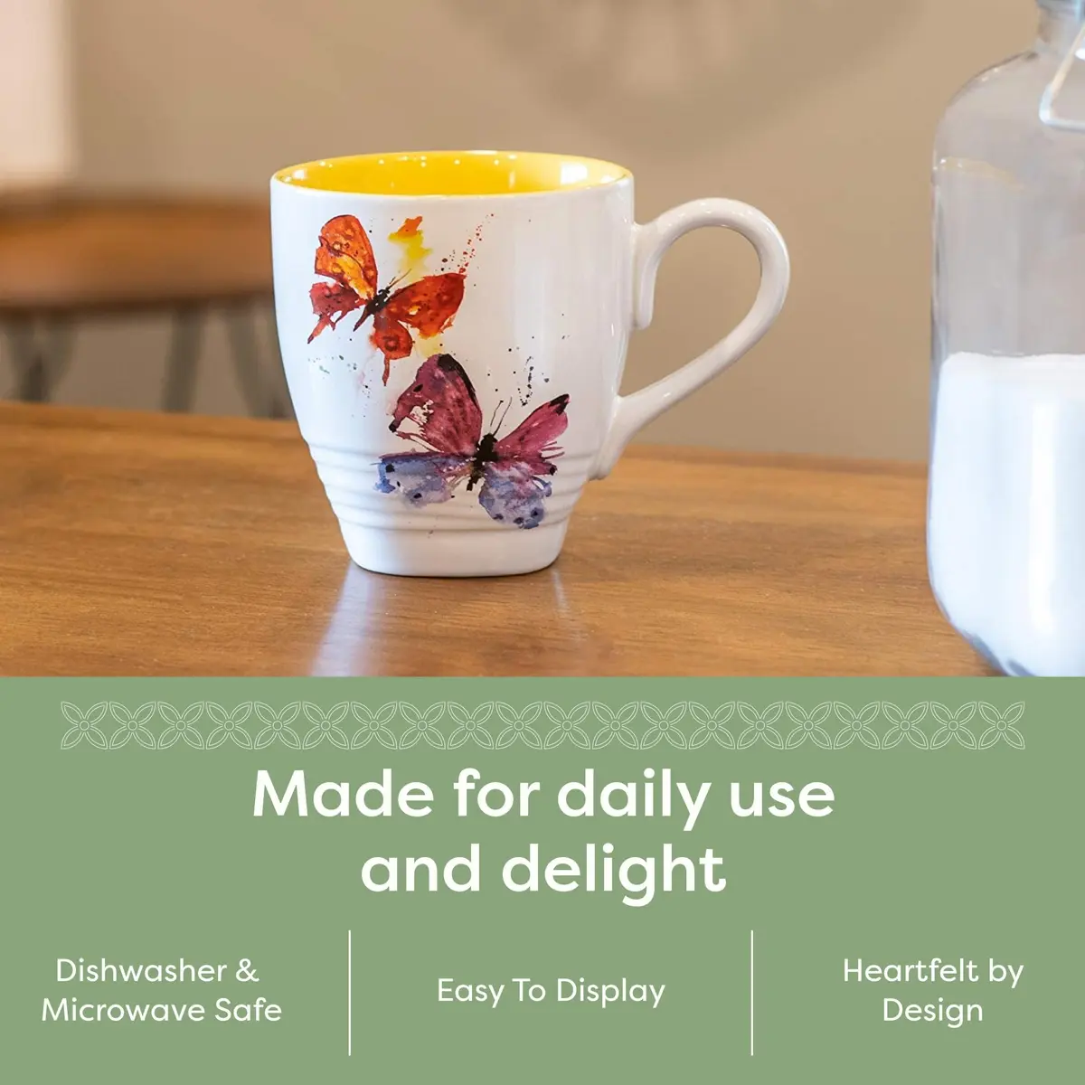 DEMDACO Flock of Butterflies Mug by Dean Crouser, Glossy Stoneware | Vibrant Watercolor Design, 16oz, Microwave & Dishwasher Safe - view 6