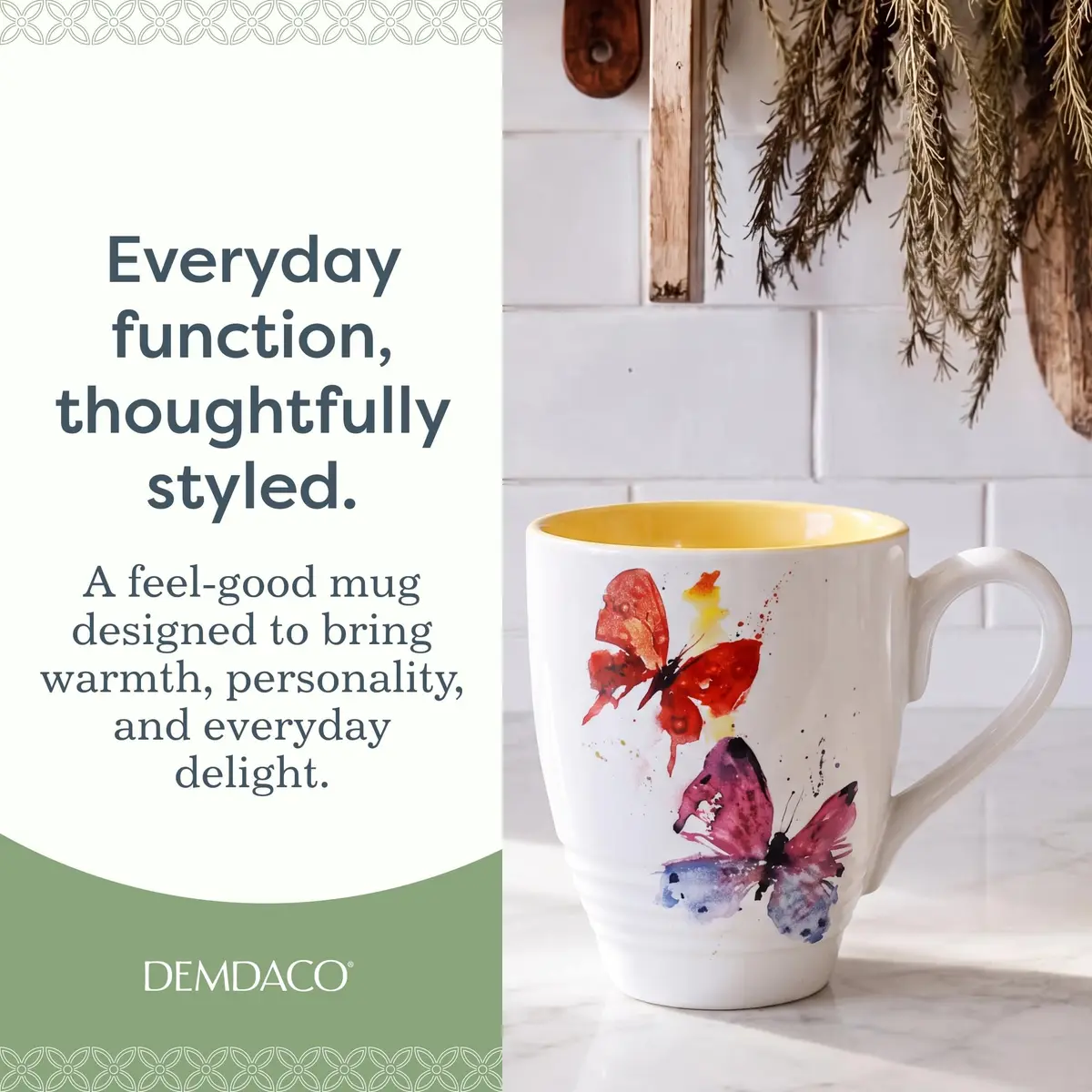 DEMDACO Flock of Butterflies Mug by Dean Crouser, Glossy Stoneware | Vibrant Watercolor Design, 16oz, Microwave & Dishwasher Safe - view 2