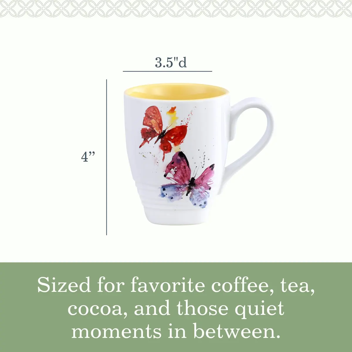 DEMDACO Flock of Butterflies Mug by Dean Crouser, Glossy Stoneware | Vibrant Watercolor Design, 16oz, Microwave & Dishwasher Safe - view 3