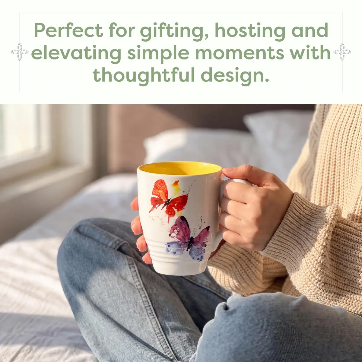 DEMDACO Flock of Butterflies Mug by Dean Crouser, Glossy Stoneware | Vibrant Watercolor Design, 16oz, Microwave & Dishwasher Safe - view 4