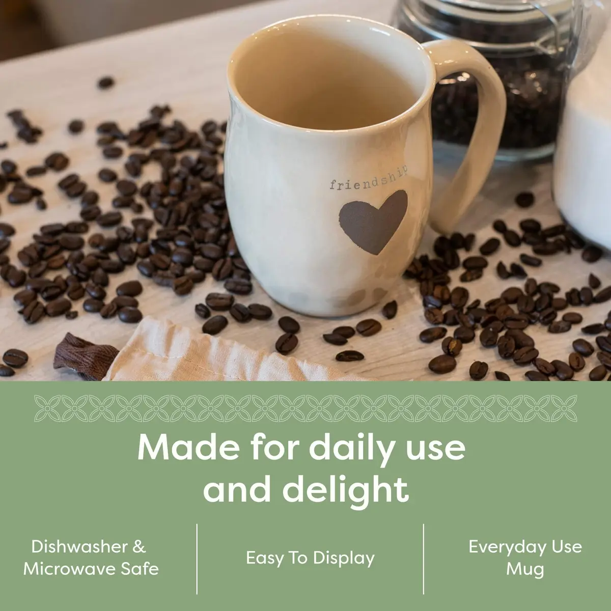 DEMDACO Ivory Ceramic Stoneware Friendship Heart Mug, 16 oz Capacity | Handcrafted Gift for Loved Ones (120 characters) - view 6