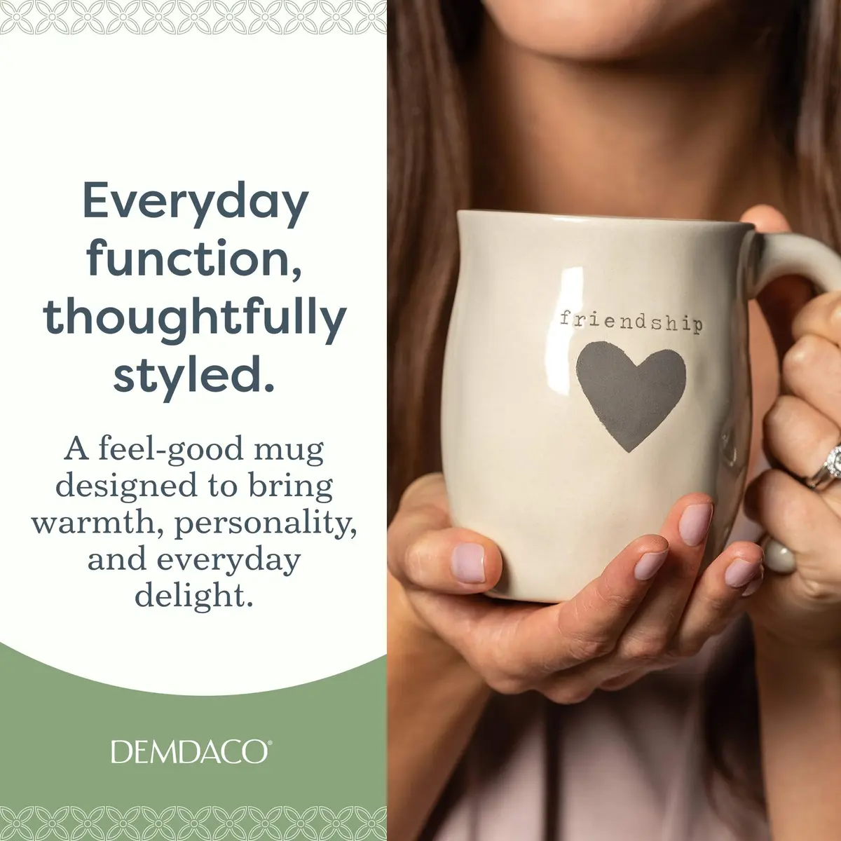DEMDACO Ivory Ceramic Stoneware Friendship Heart Mug, 16 oz Capacity | Handcrafted Gift for Loved Ones (120 characters) - view 2