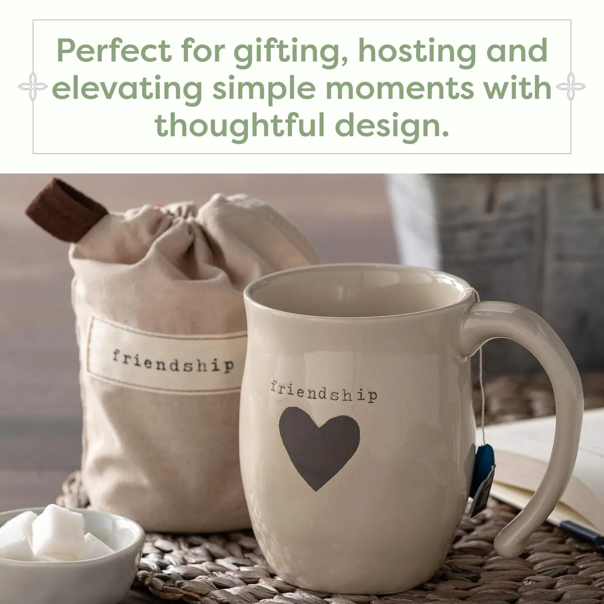 DEMDACO Ivory Ceramic Stoneware Friendship Heart Mug, 16 oz Capacity | Handcrafted Gift for Loved Ones (120 characters) - view 4