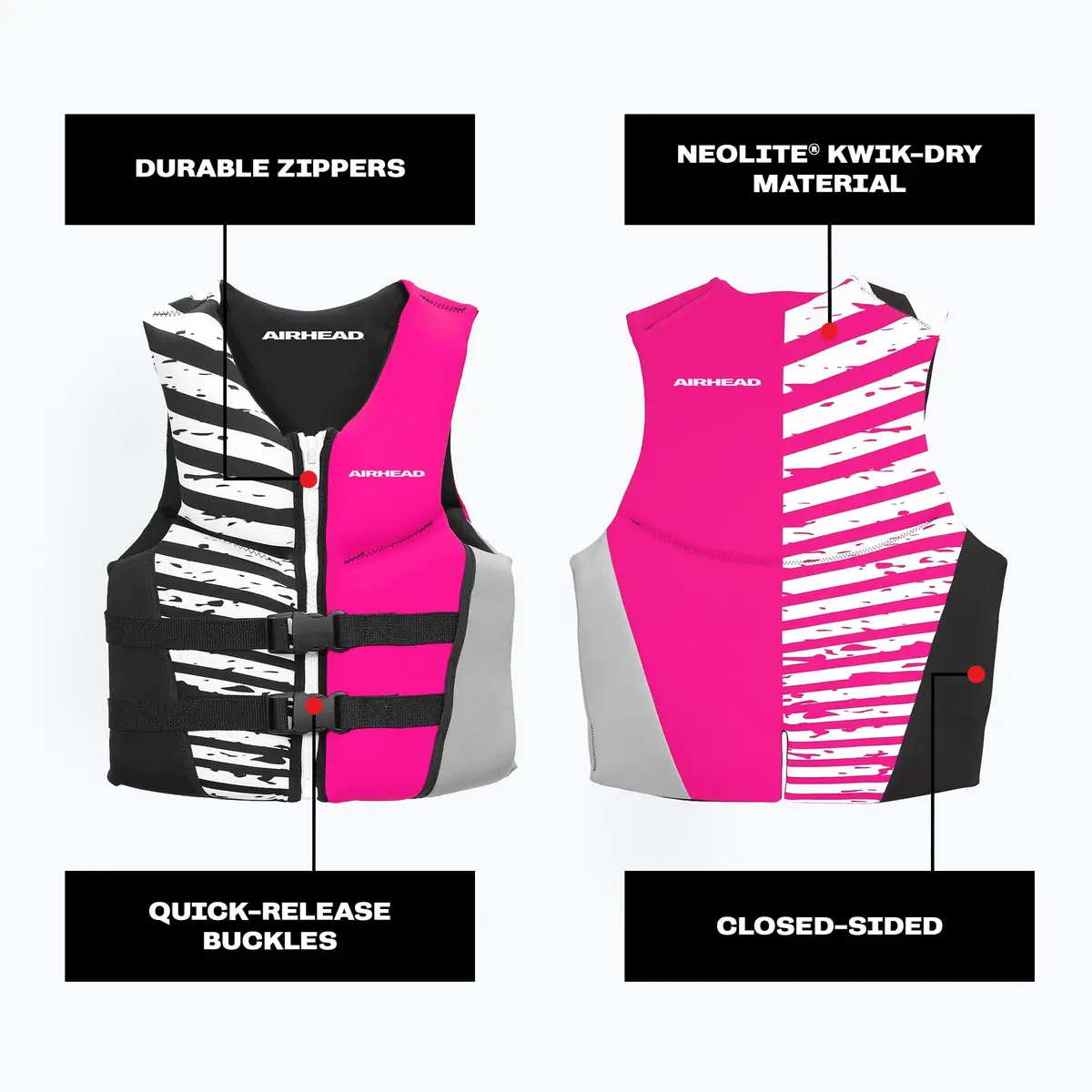 Airhead WICKED Kwik-Dry Neolite Flex Life Jacket for Adults | USCG Approved Level 70 Watersports Vest - view 5