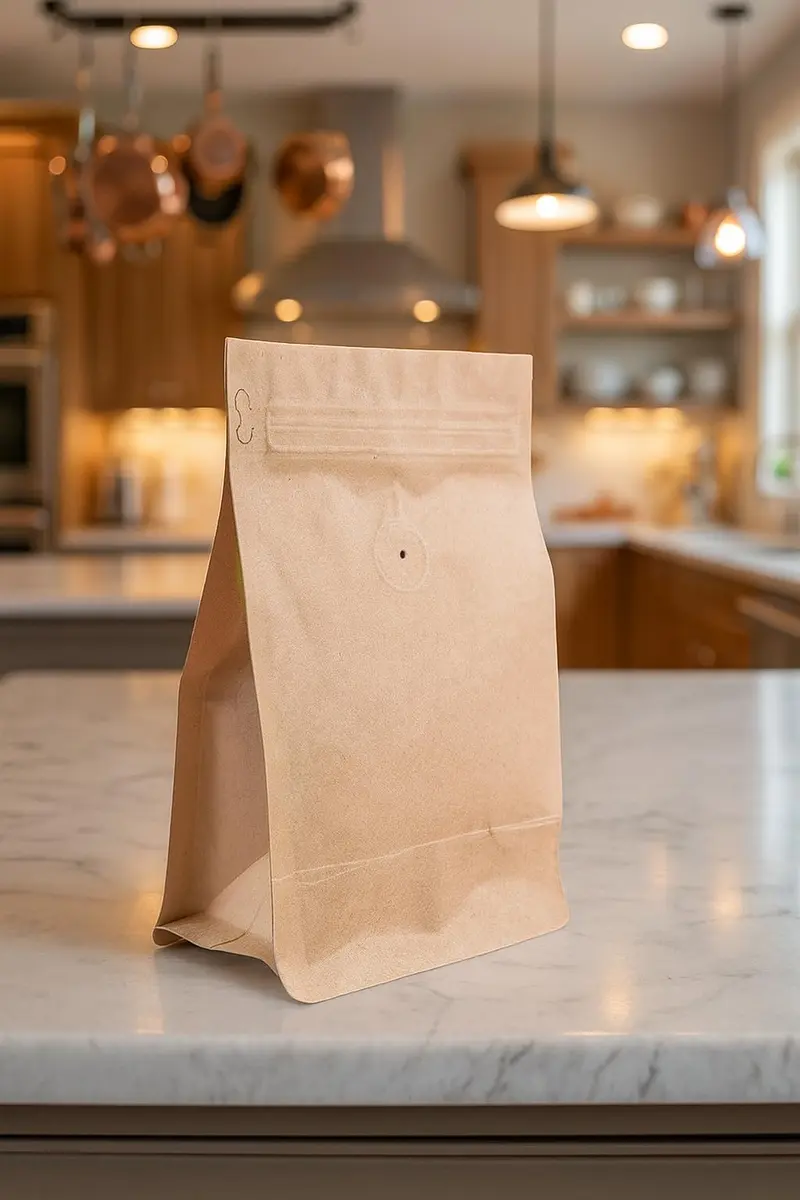 Awe Package Resealable Zipper Box Pouch Coffee Bag with Valve, 340g (12 oz) - 50 Count, Kraft - view 2