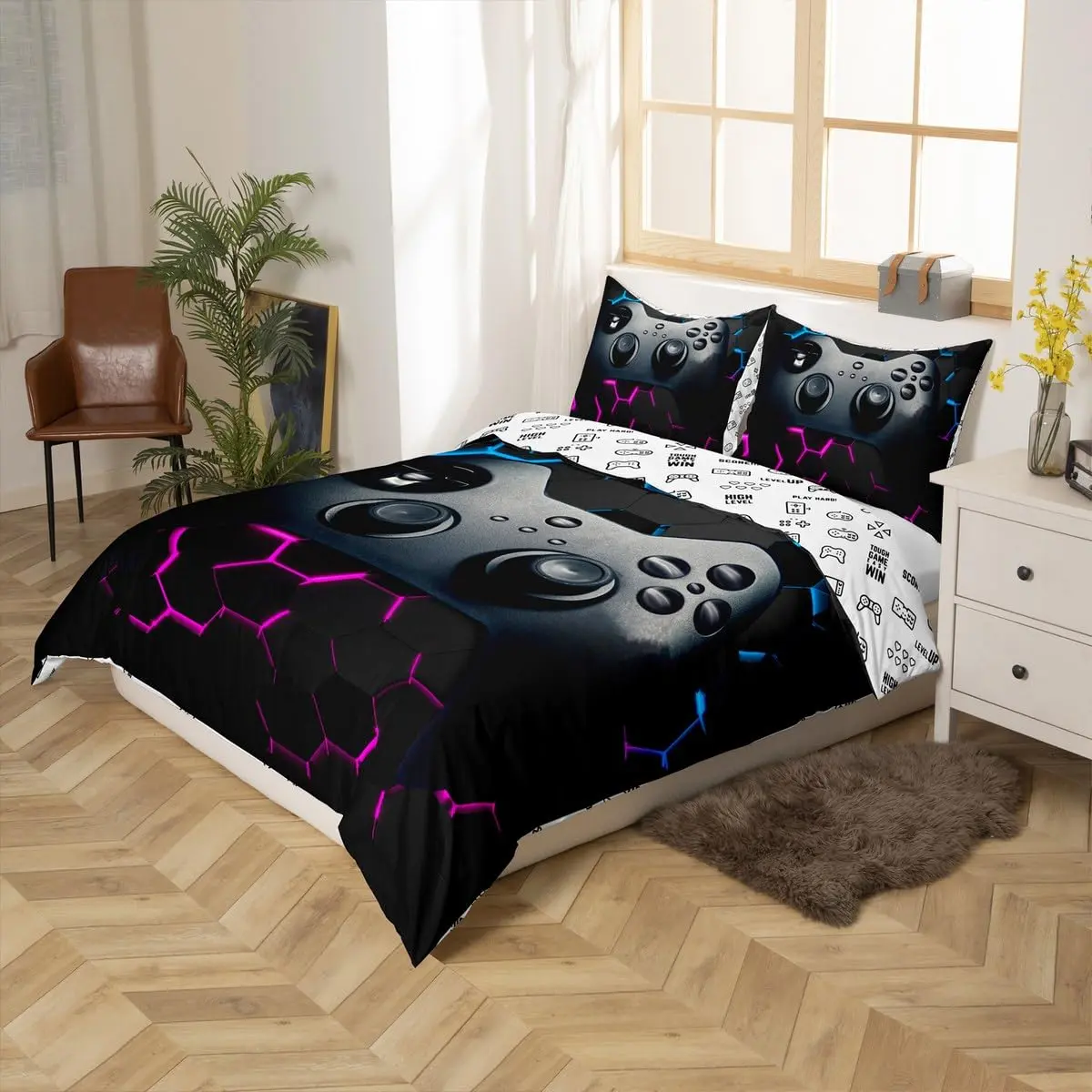 Erosebridal Kids Teens Video Games Duvet Cover Set | Gaming Controller Pattern, Full Size, Microfiber, All Seasons - view 6