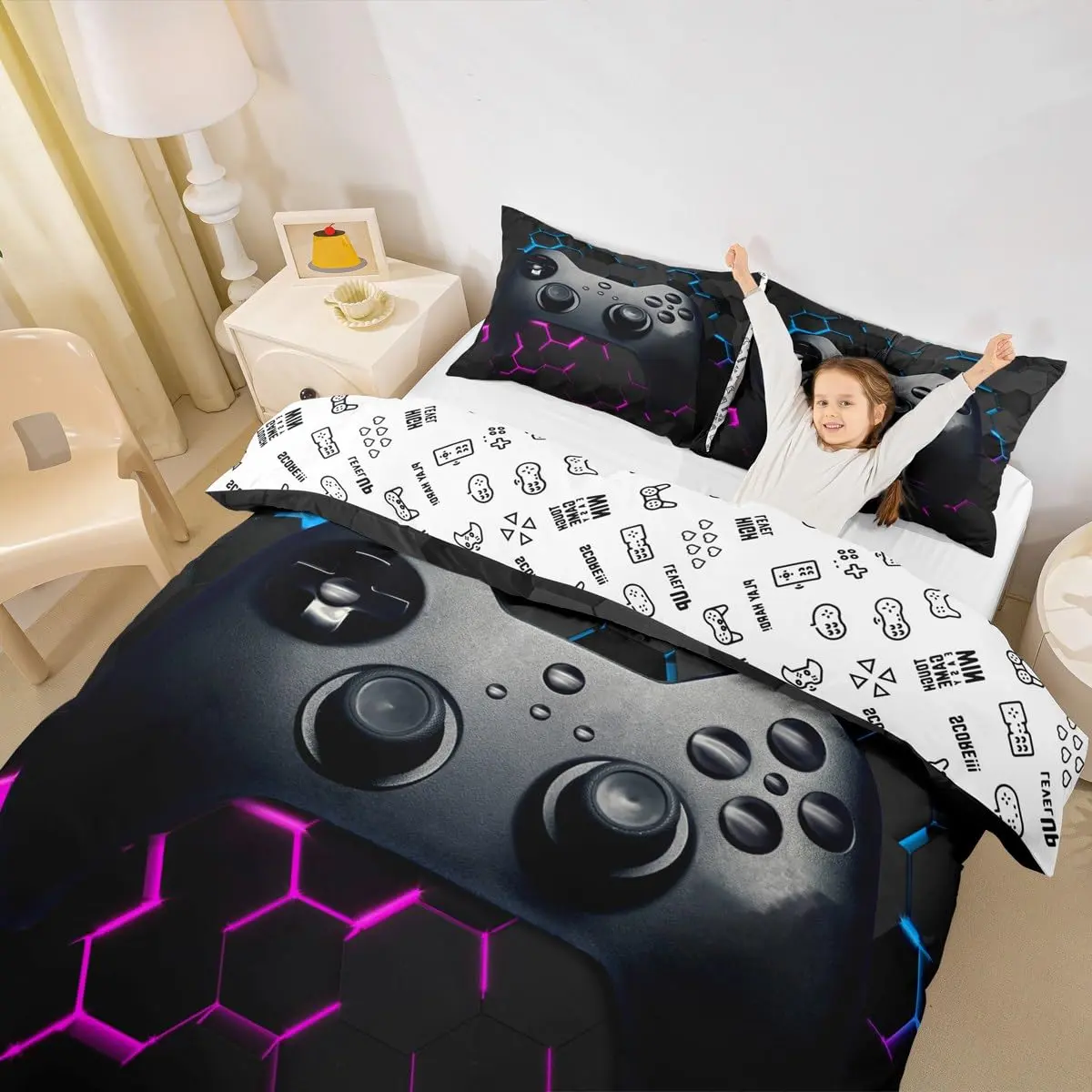 Erosebridal Kids Teens Video Games Duvet Cover Set | Gaming Controller Pattern, Full Size, Microfiber, All Seasons - view 3