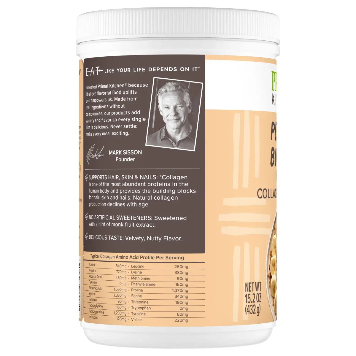 Primal Kitchen Peanut Butter Flavor Collagen Fuel Drink Mix 405g (14.3 Ounces) | Keto Certified Collagen Peptides for Skin, Hair, Nails - view 9