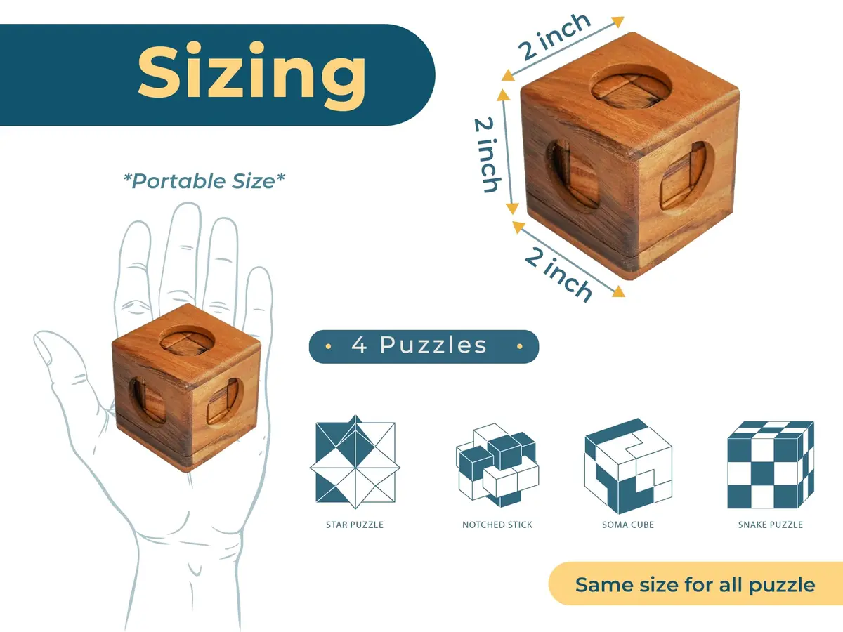 BSIRI 4 in 1 Wooden Brain Teaser Puzzles for Adults | Challenging 3D Desk Wood Puzzles Set for Mind Toys & Office Decor - view 5