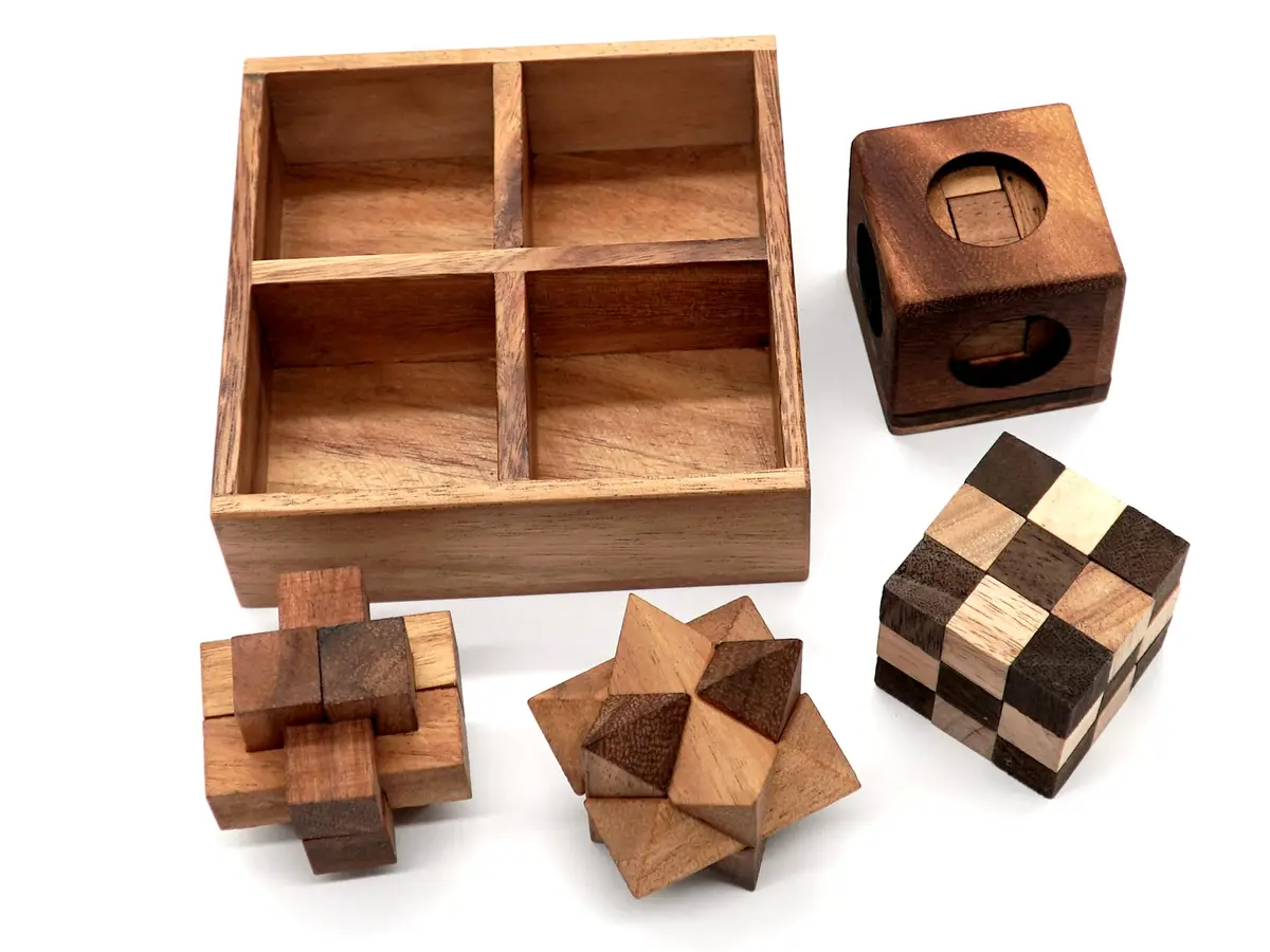 BSIRI 4 in 1 Wooden Brain Teaser Puzzles for Adults | Challenging 3D Desk Wood Puzzles Set for Mind Toys & Office Decor - view 2