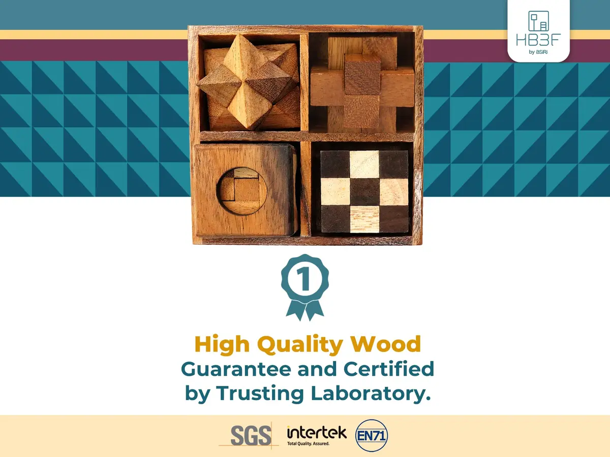 BSIRI 4 in 1 Wooden Brain Teaser Puzzles for Adults | Challenging 3D Desk Wood Puzzles Set for Mind Toys & Office Decor - view 3