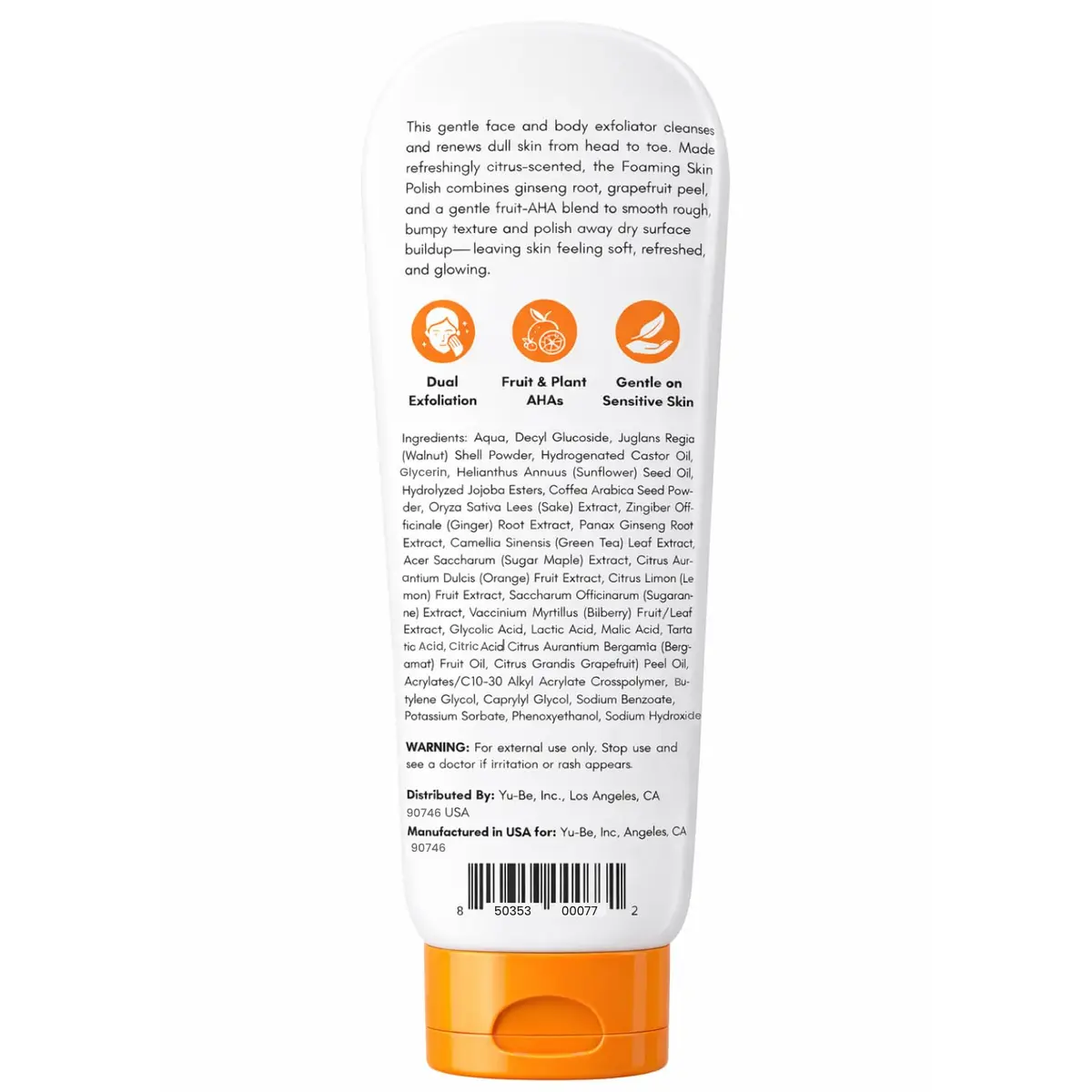 Yu-Be Foaming Skin Polish – Face & Body Exfoliating Scrub 6.7 fl oz | Gentle Fruit AHAs & Walnut Polish - view 6