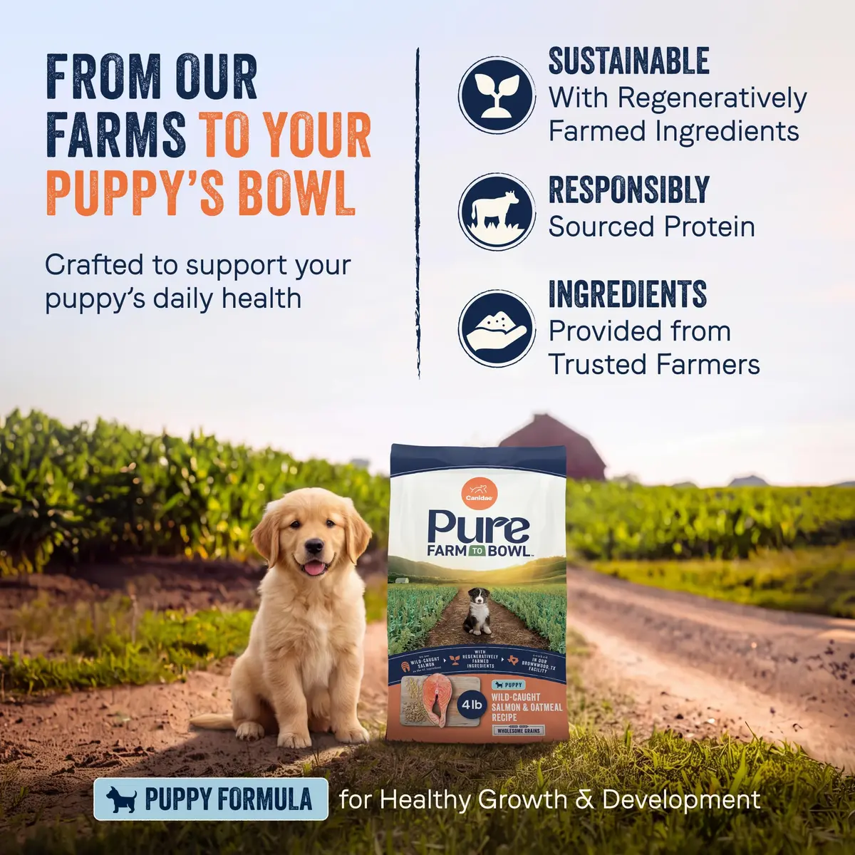 CANIDAE Pure Farm to Bowl Puppy Food 4 lb | Salmon & Oatmeal, Grain-Free, Balanced Nutrition - view 3