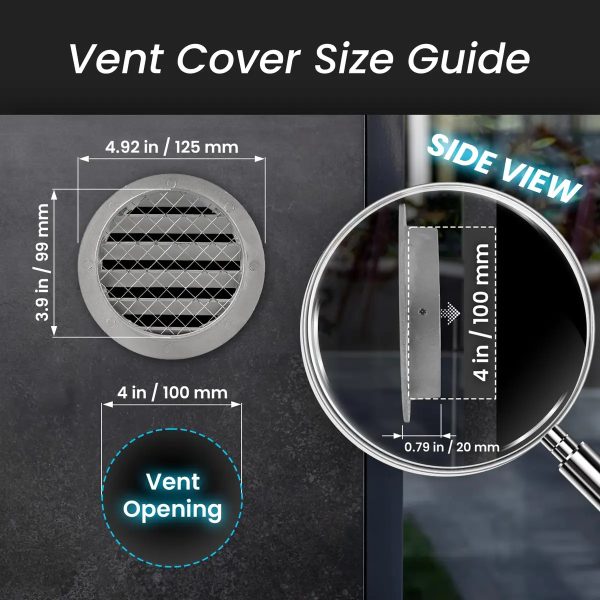 Repa Market 4 Inch Heavy-Duty Aluminum Alloy Gable Vent | Cold Air Intake & Ventilation Cover - view 2