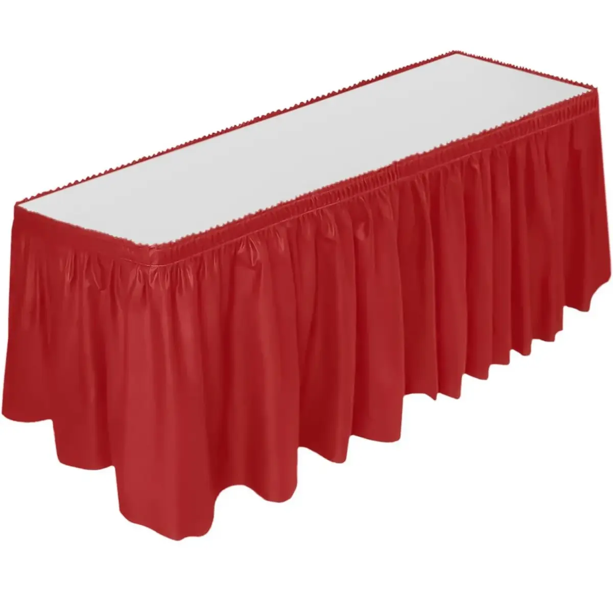 DecorRack Red Plastic Table Skirt 4.26 m (14 ft) | Easy Adhesive Installation for Parties - main product image