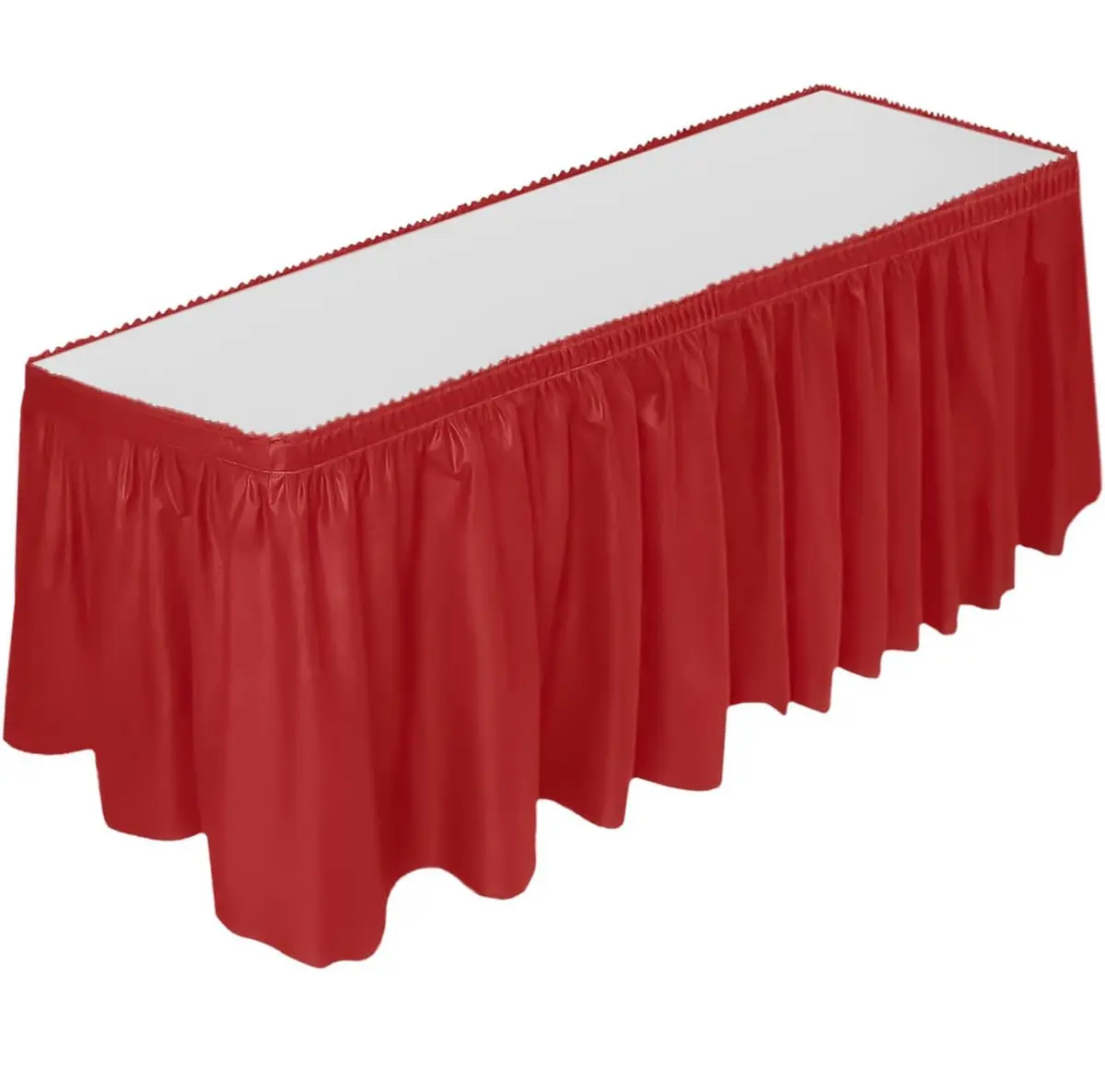 DecorRack Red Plastic Table Skirt 4.26 m (14 ft) | Easy Adhesive Installation for Parties - main product image