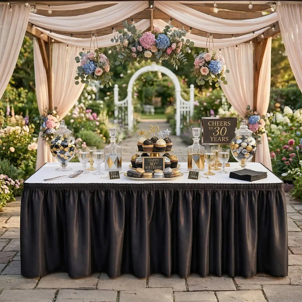 DecorRack Black Plastic Table Skirt 4.26 m (14 ft) | BPA-Free, Reusable, Rectangular for Events - view 3