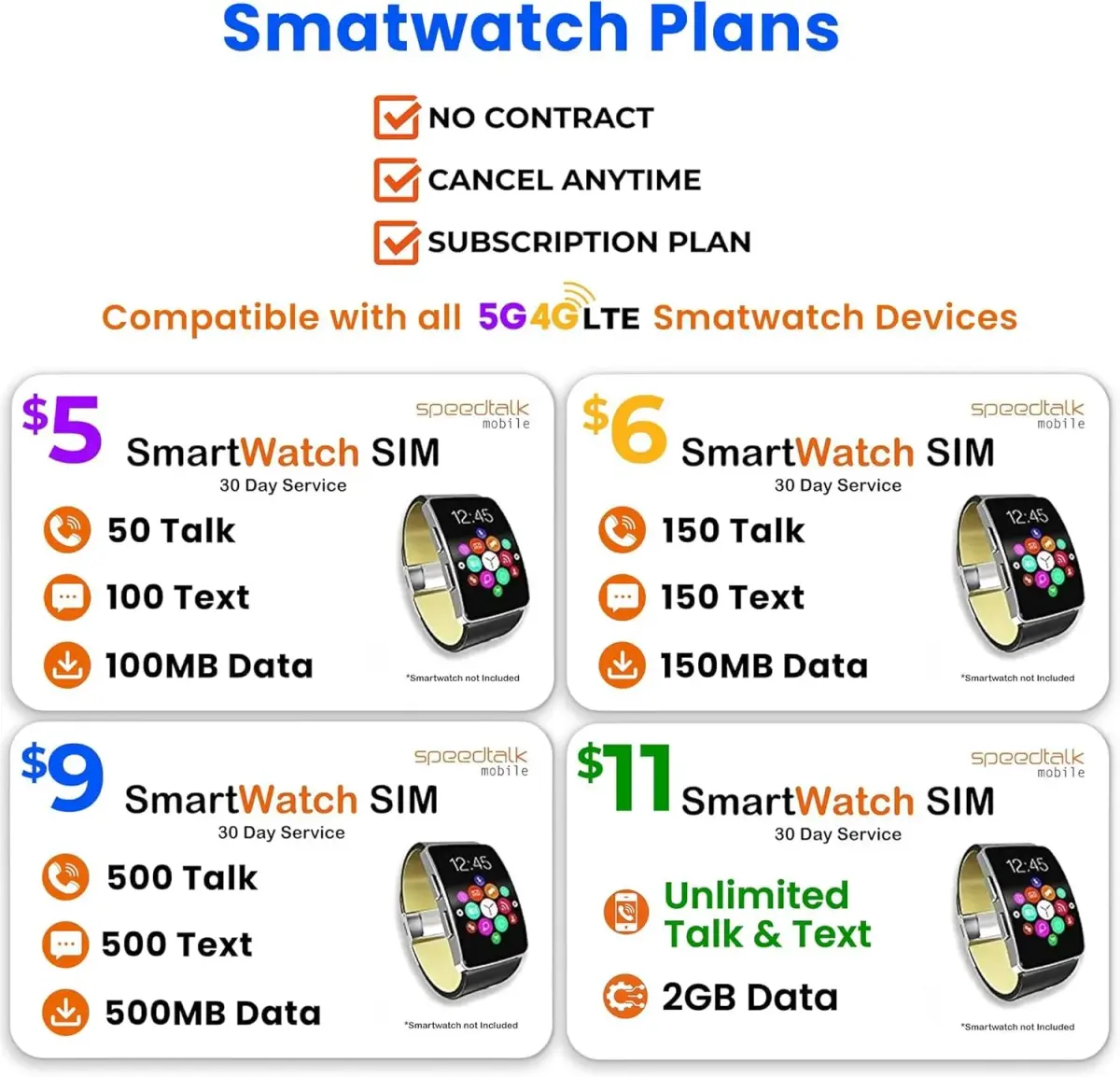 SpeedTalk Mobile Smartwatch SIM Card Kit - Triple Cut Nano/Micro/Standard for 4G Wearables | No Contract, No Credit Check - view 4