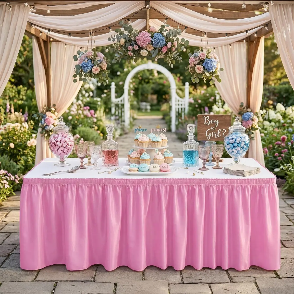 DecorRack Plastic Table Skirt Light Pink 73 cm (29 in) x 4.26 m (14 ft) | BPA-Free & Reusable for Parties - view 3