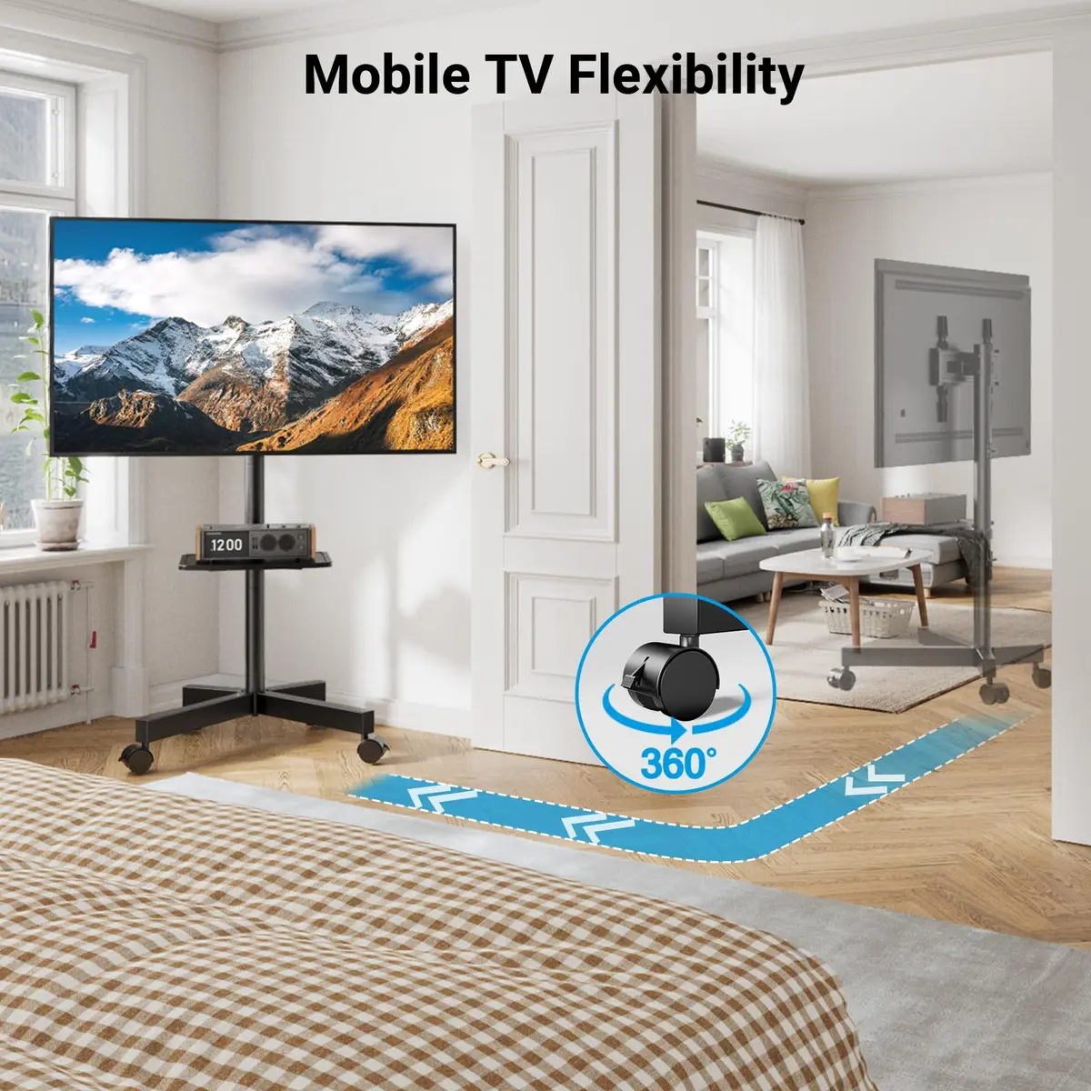 PERLESMITH Rolling TV Stand for 23-60 Inch LCD LED TVs | Supports 88Lbs, Tilt & Lock Wheels, Max VESA 400x400mm, Portable with Shelf - view 6