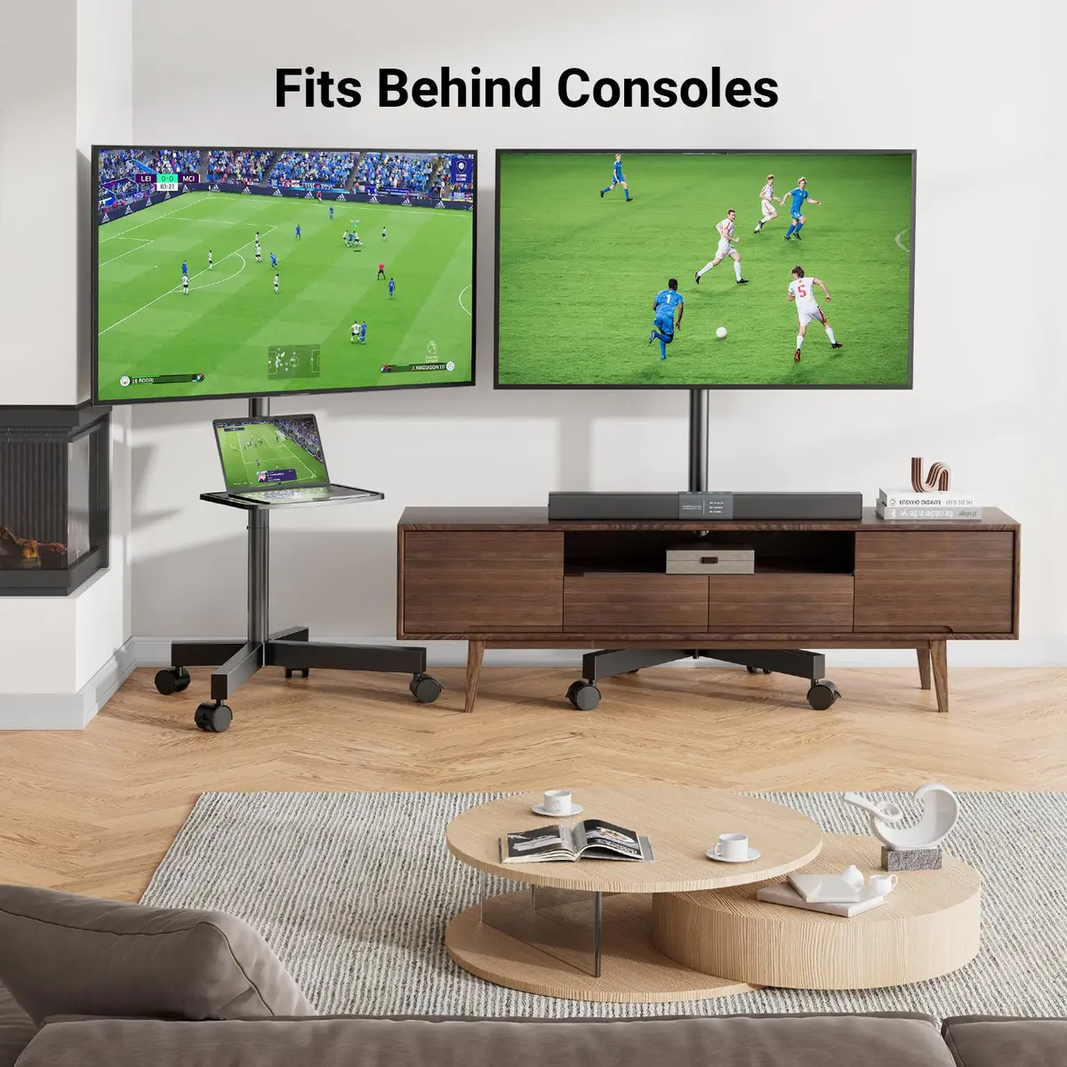 PERLESMITH Rolling TV Stand for 23-60 Inch LCD LED TVs | Supports 88Lbs, Tilt & Lock Wheels, Max VESA 400x400mm, Portable with Shelf - view 7
