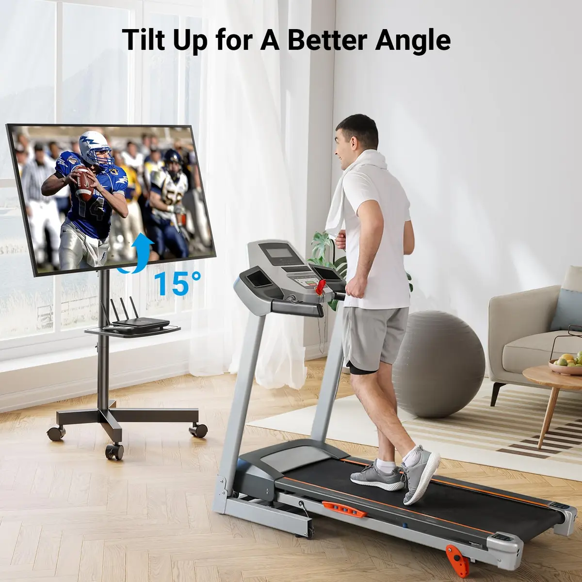 PERLESMITH Rolling TV Stand for 23-60 Inch LCD LED TVs | Supports 88Lbs, Tilt & Lock Wheels, Max VESA 400x400mm, Portable with Shelf - view 3