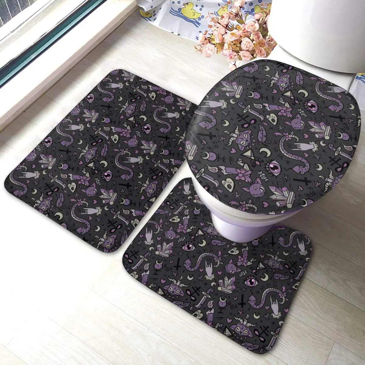 YEGFTSN Purple Black Goth Spooky Bathroom Rugs Set 3 Pcs Non Slip Absorbent - main product image