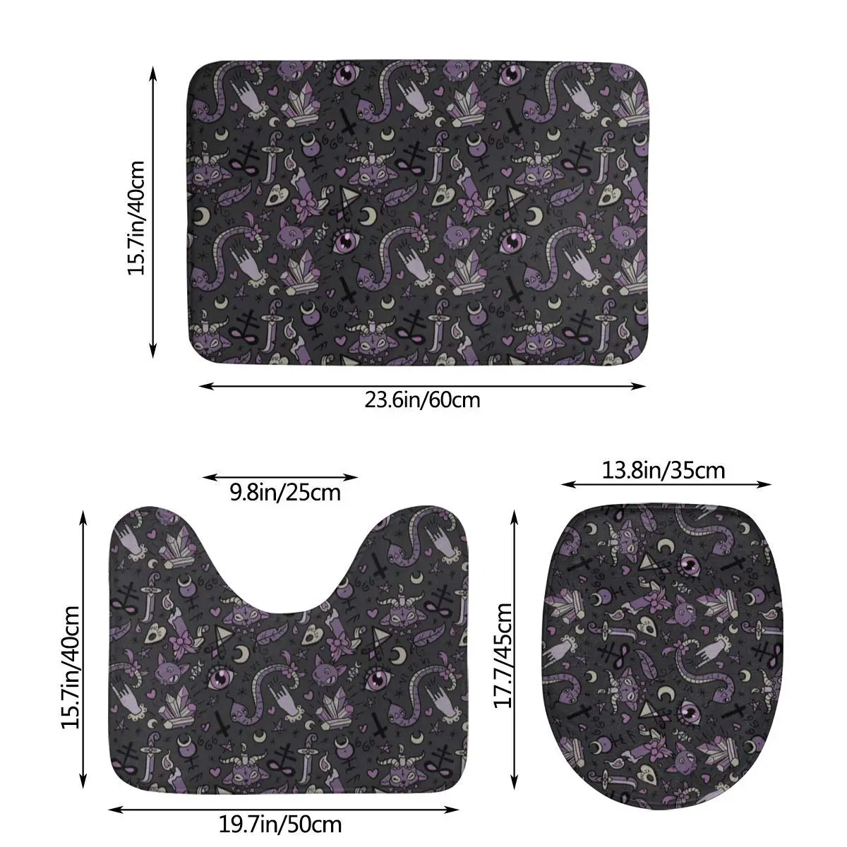 YEGFTSN Purple Black Goth Spooky Bathroom Rugs Set 3 Pcs Non Slip Absorbent - view 5