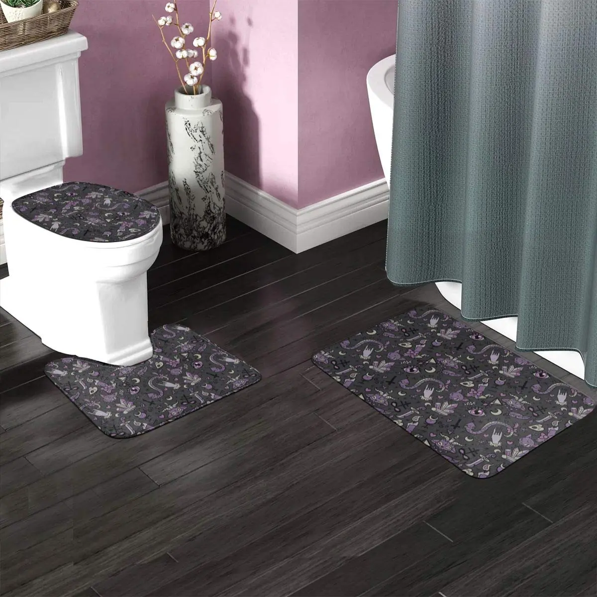 YEGFTSN Purple Black Goth Spooky Bathroom Rugs Set 3 Pcs Non Slip Absorbent - view 2