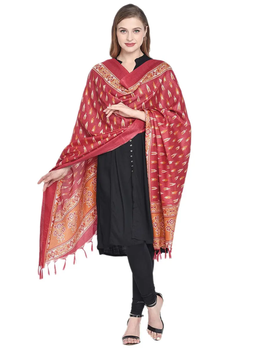 DUPATTA BAZAAR Women's Red & Yellow Printed Silk Dupatta | Versatile Ethnic Wear (70-120 chars) - main product image