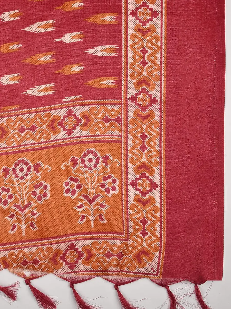 DUPATTA BAZAAR Women's Red & Yellow Printed Silk Dupatta | Versatile Ethnic Wear (70-120 chars) - view 6