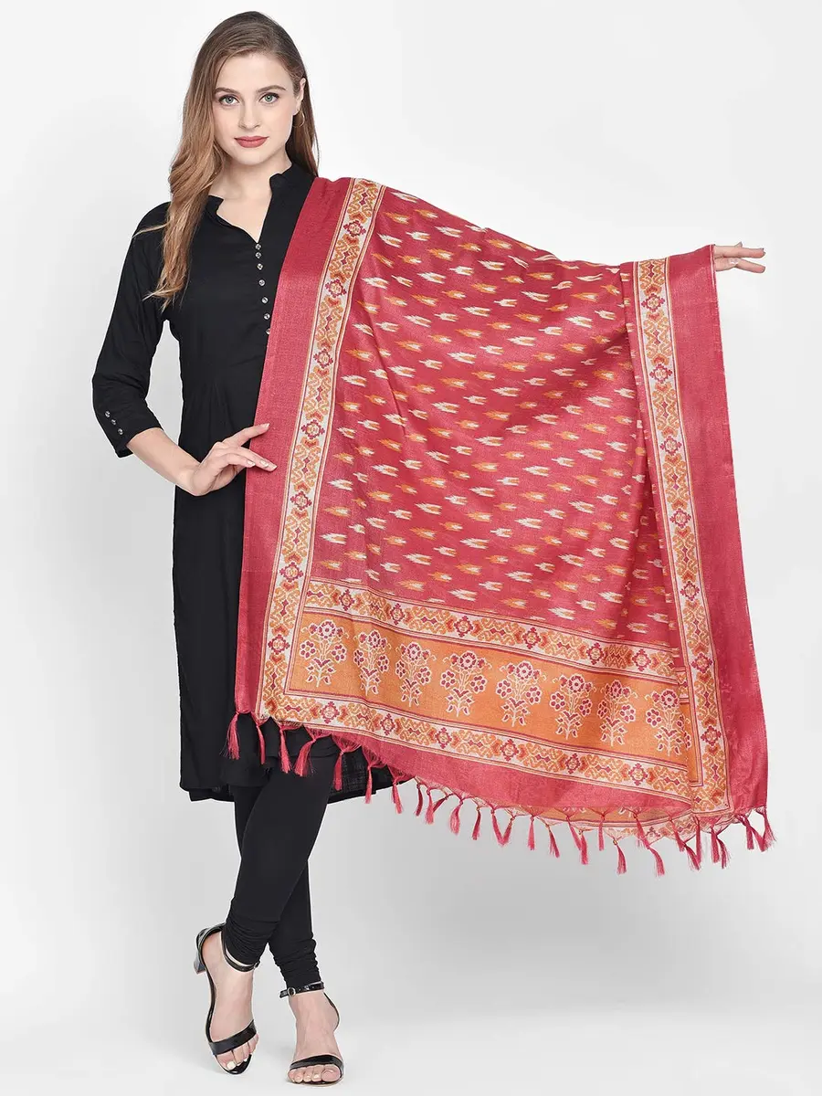 DUPATTA BAZAAR Women's Red & Yellow Printed Silk Dupatta | Versatile Ethnic Wear (70-120 chars) - view 2