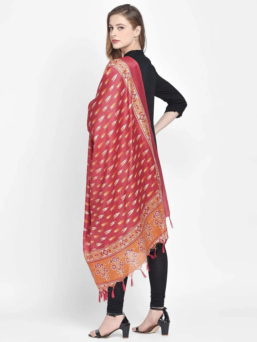 DUPATTA BAZAAR Women's Red & Yellow Printed Silk Dupatta | Versatile Ethnic Wear (70-120 chars) - view 3
