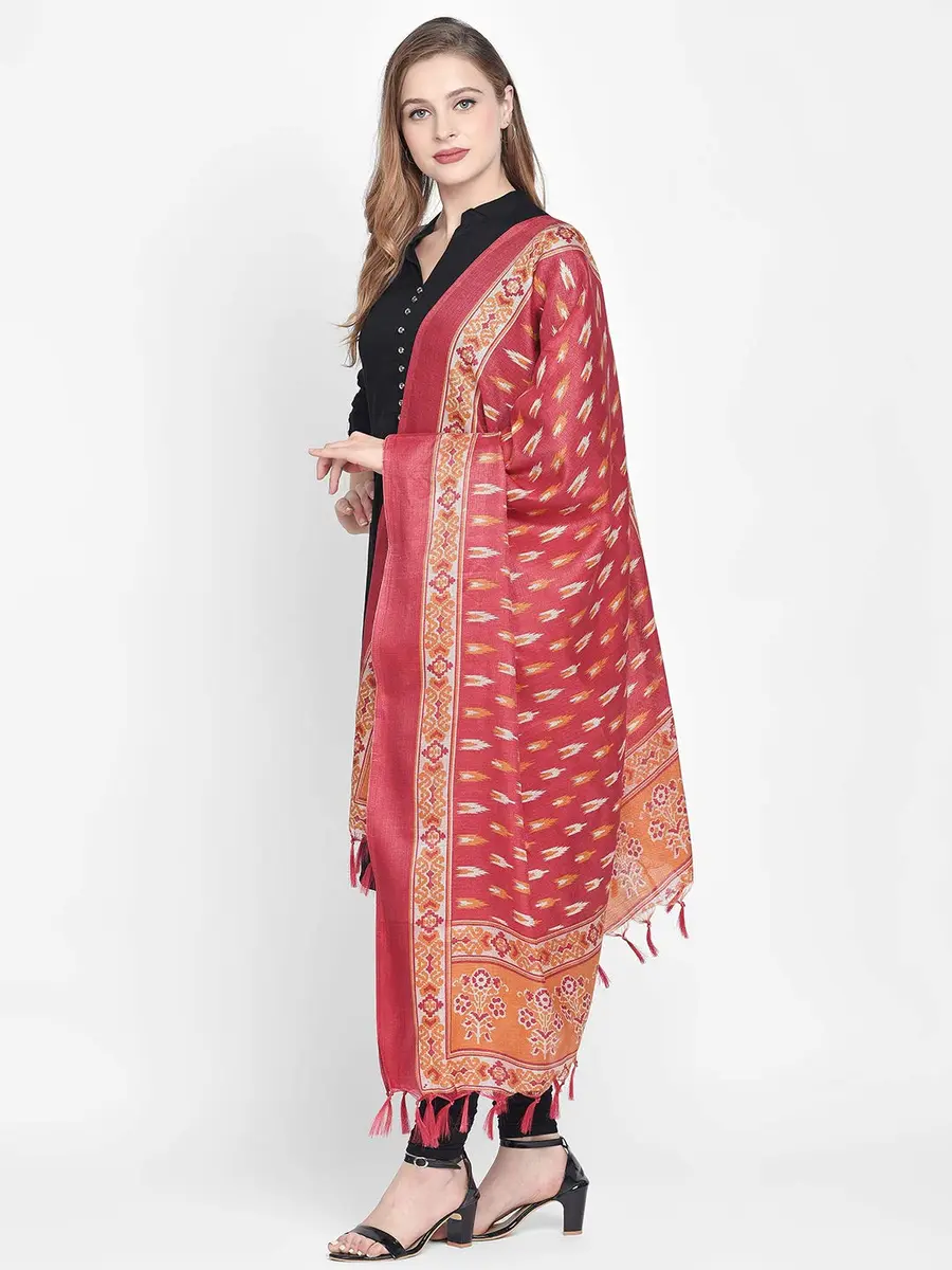 DUPATTA BAZAAR Women's Red & Yellow Printed Silk Dupatta | Versatile Ethnic Wear (70-120 chars) - view 4
