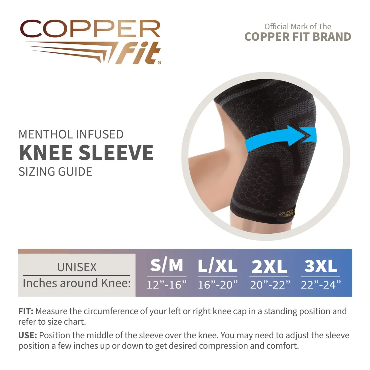 Copper Fit ICE Knit Compression Knee Sleeve with Menthol & CoQ10, Black S/M (156 g / 5.5 oz) | FDA Approved for Recovery - view 4