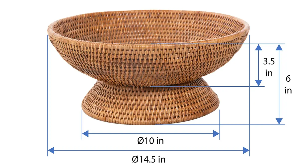 Kouboo La Jolla Rattan Fruit Bowl Large Kitchen Counter Basket Honey-Brown | Handwoven, Food Safe, Artisan Style - view 3