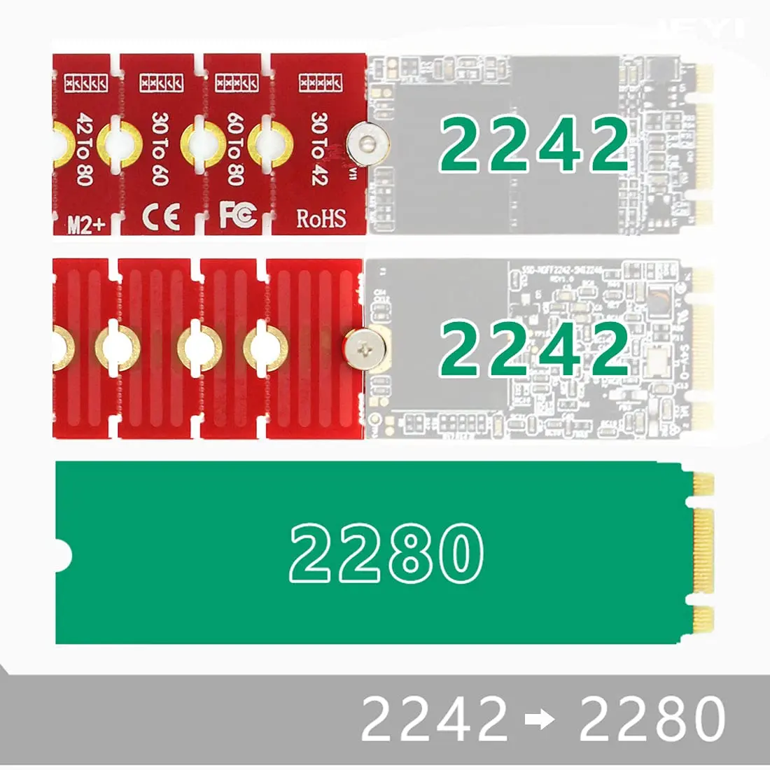 JEYI M2 M2PLUS NGFF NVME M.2 Extended Transfer 2230, 2242, 2260, 2280 | Durable Metal Support, Adjustable Length, Easy Install - view 5