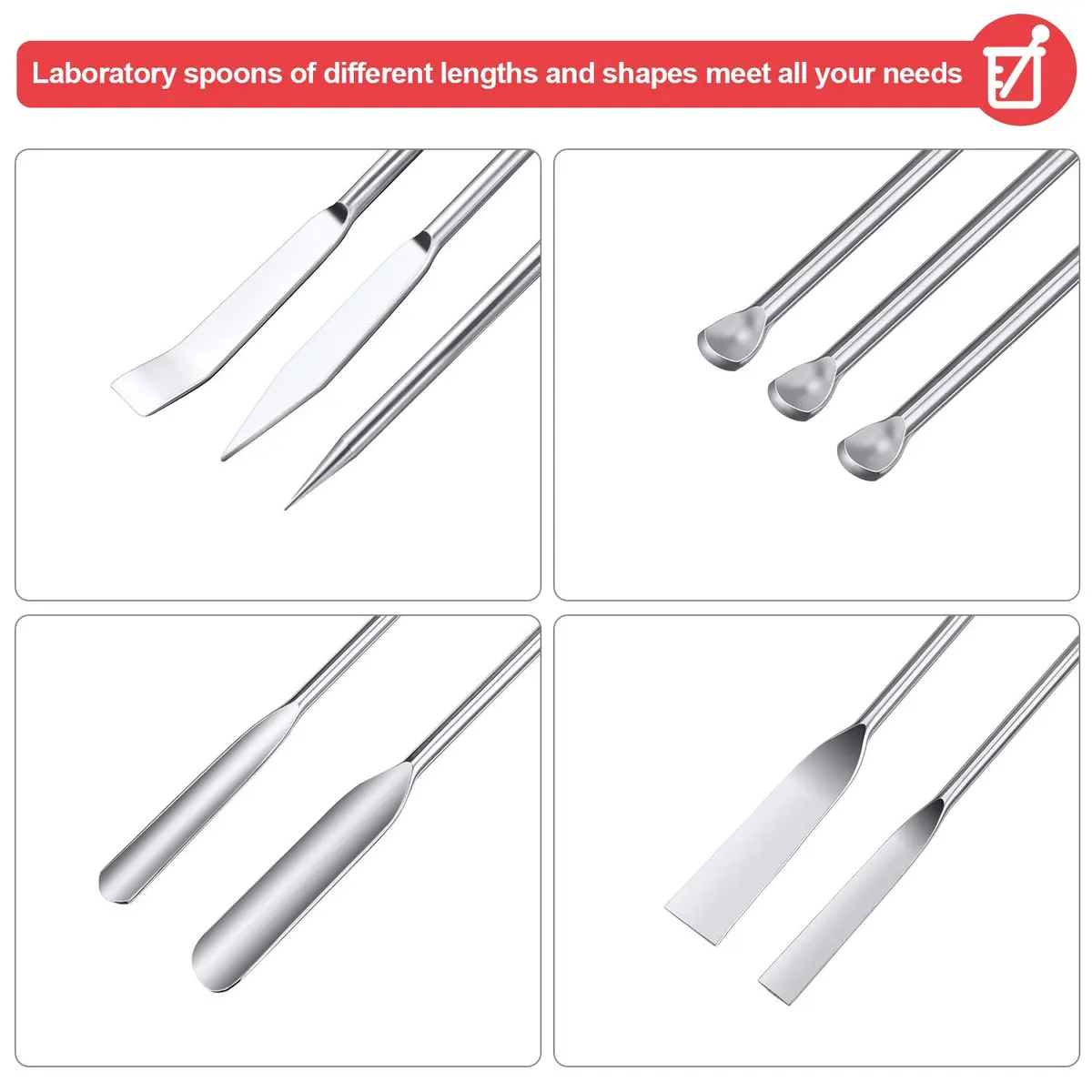 Boao 10 Pcs Stainless Steel Lab Spatulas Double Ended Sampling Scoop | Durable, Rust-Resistant Laboratory Utensils - view 2