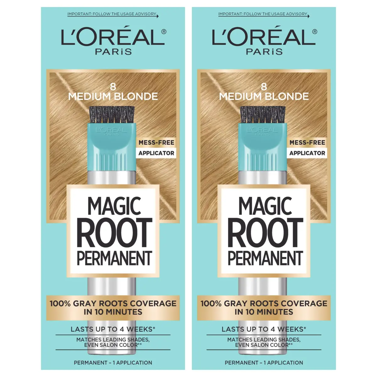 L'Oreal Paris Magic Root Hair Color Kit - 8 Medium Blonde, Pack of 2 | 10-Minute Gray Coverage - main product image