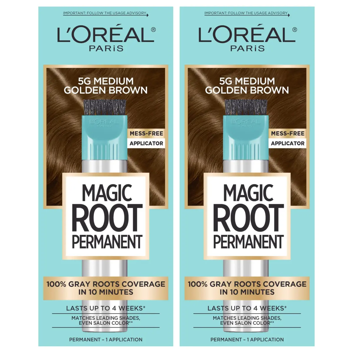 L'Oreal Paris Magic Root Permanent Hair Color Kit 5G Medium Golden Brown - 2 Count Pack for Instant Gray Coverage - main product image