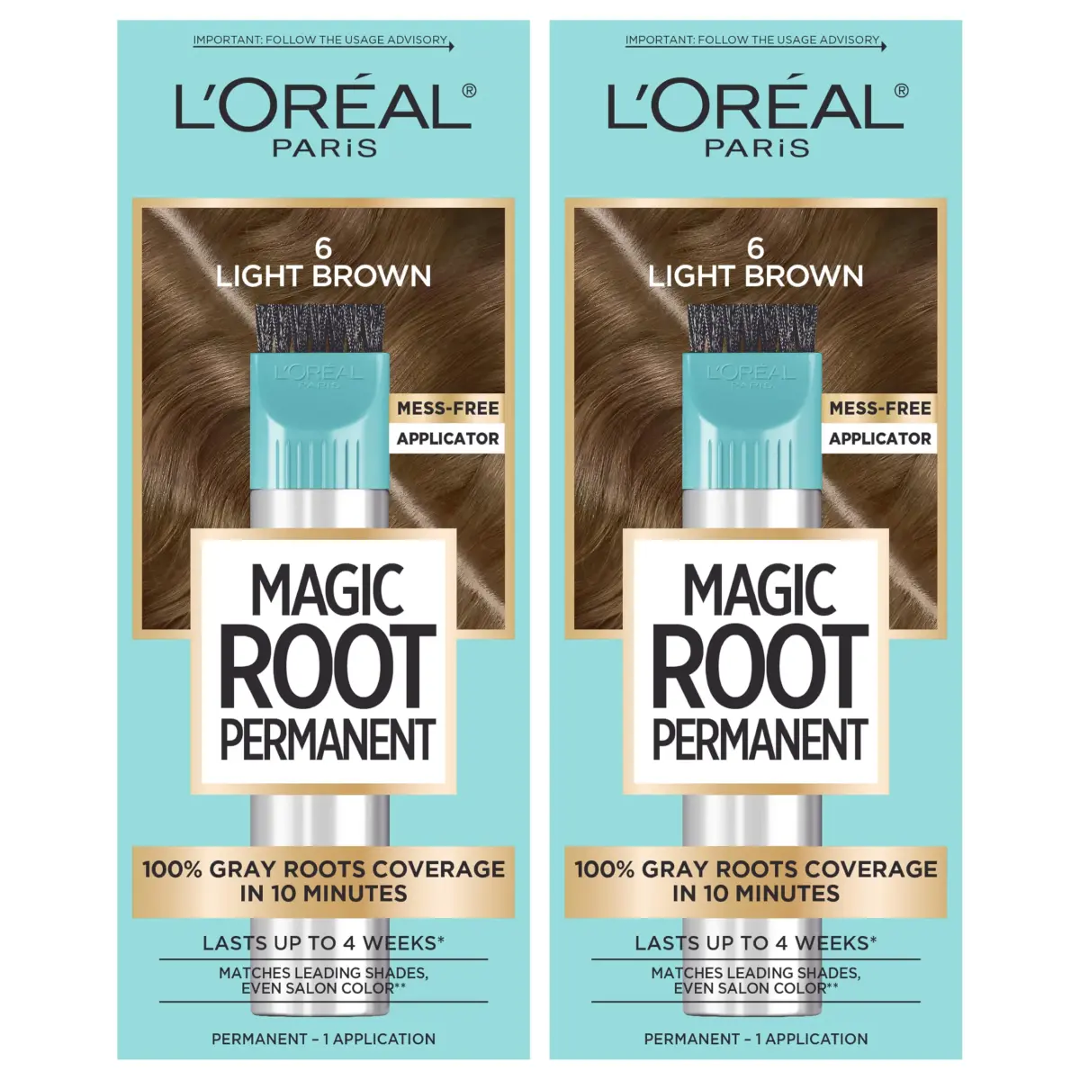 L'Oreal Paris Magic Root Permanent Hair Color Kit, 6 Light Brown (Pack of 2) - main product image