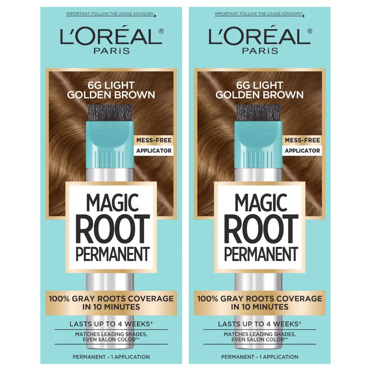 L'Oreal Paris Magic Root Permanent Hair Color Kit 6G Light Golden Brown, 2 Count Pack | 10-Minute Gray Coverage - main product image