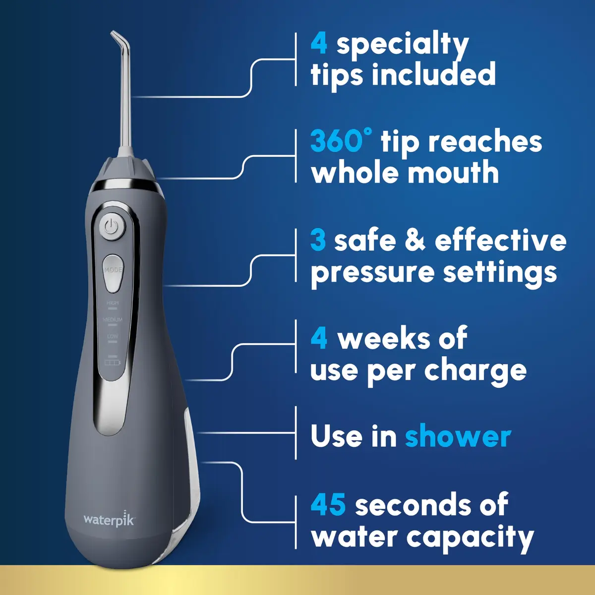 Waterpik Cordless Advanced Portable Water Flosser Gray 203ml (7 Fl Oz) | ADA Accepted Oral Irrigator - view 2