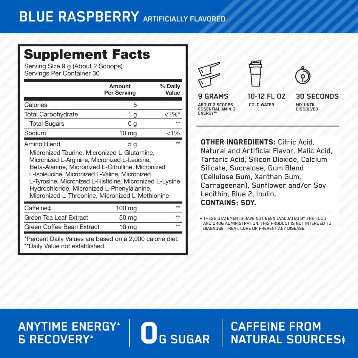 Optimum Nutrition Amino Energy Pre Workout Powder with BCAA & Micronized Creatine Monohydrate, Unflavored, 60 Servings (30 Servings + 30 Servings Bundle) - view 2