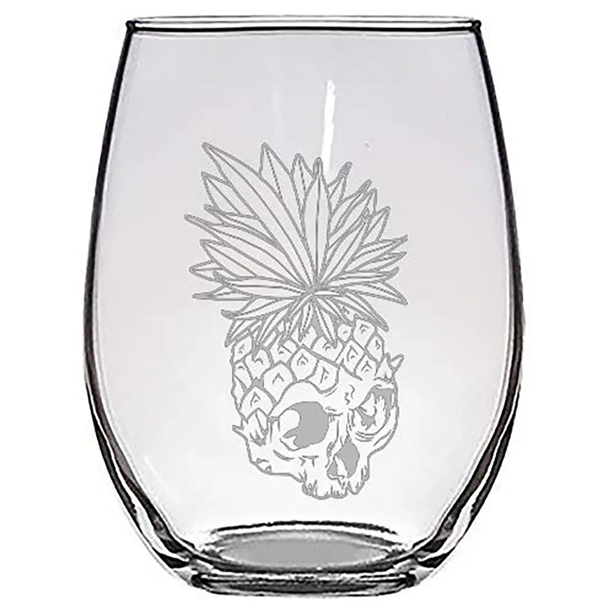 Hat Shark Tropical Summer Pineapple Skull Leaf Fire Eyes Punk Fruit Design Laser Engraved Stemless Wine Glass 624ml (21 Ounces) | Dishwasher Safe - main product image