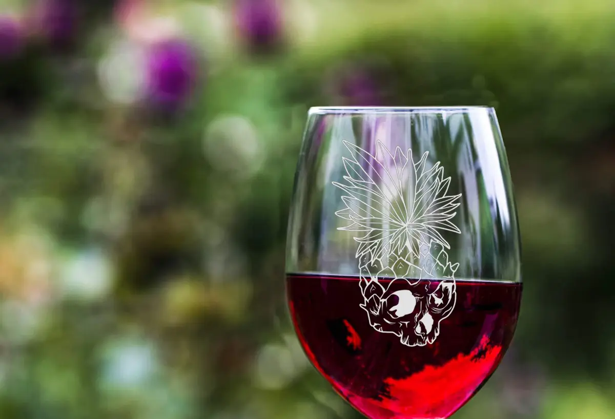 Hat Shark Tropical Summer Pineapple Skull Leaf Fire Eyes Punk Fruit Design Laser Engraved Stemless Wine Glass 624ml (21 Ounces) | Dishwasher Safe - view 5