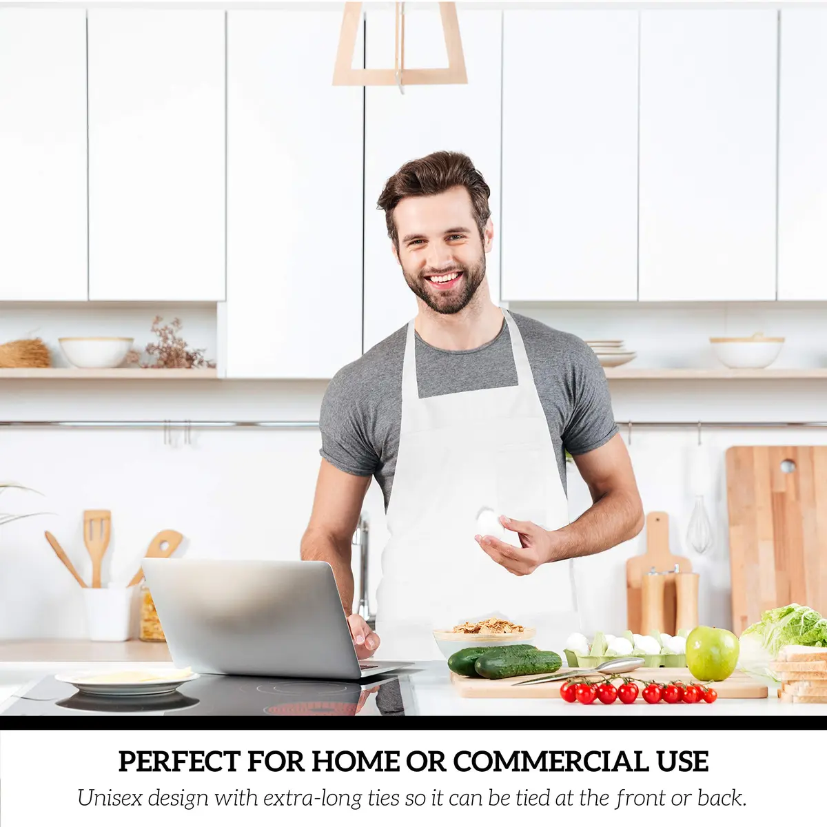 GREEN LIFESTYLE 12 Pack Chef Apron with Pockets | Waterproof Cooking Apron for Men & Women (12 Pack, White) - view 4