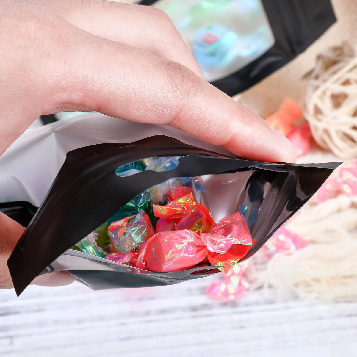 Boao 100 Pcs Resealable Foil Food Storage Bags 3.1 x 5.1 Inch | Reusable, Leak-Resistant, Food Safe - view 6